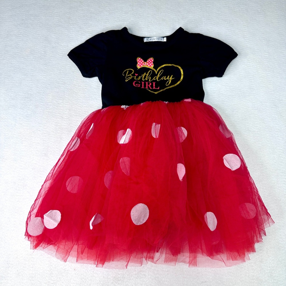 IBTOM‎ CASTLE Birthday Girl Dress Girls 6-7 Red Black Polka Dot Tutu Excellent